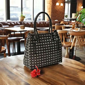 <b>Women's</b> New Design Premium Eco-Friendly Woven Recycled Plastic Handmade Shoulder Bag Sembagi <b>Black</b> Tote Apparel - Product Image 1