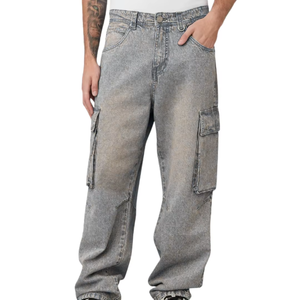 Pantalones vaqueros cargo de mezclilla lavada para hombre, de cintura media, corte holgado, estilo casual, largos, versátiles, para exteriores. - Product Image 2