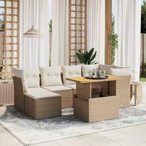 Conjunto de Sofás Rectangulares de Ratán PE Beige para Jardín, Colección de Muebles de Jardín Elegantes - Product Image 1