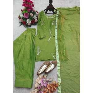 Conjuntos de diseñador para mujer Heavy Fendy Silk Top & Dupatta Party Wear Look Elegant Farshi Style - Product Image 4