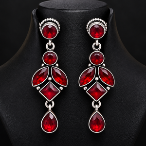 Pendientes de latón con granate de venta directa de fábrica |   Pendientes de Fiesta para Mujer, Estilo Bohemio, Plateados y Oxidados, Personalizados OEM ODM - Product Image 5