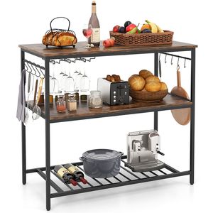 Industrial <b>Kitchen</b> Island with 3 Shelves and Bottom Wine Rack <b>Prep</b> <b>Table</b> for Efficient <b>Kitchen</b> Organization - Product Image 5