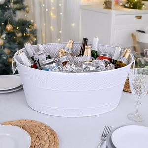 Bañera para Bebidas Galvanizada Blanca, Cubeta de Hielo Metálica Grande para Fiestas, Enfriador de Vino, Bañera Enfriadora de Bebidas para Barbacoas, Bodas y Eventos - Product Image 1