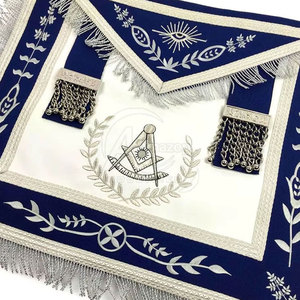 Delantal Masónico de Ex-Maestro Masón de la Logia Azul, Blanco y Azul Rey con Bordado Plateado, Diseño Personalizado Aceptable - Product Image 2