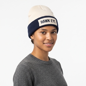 Hawk Eye <b>Beanie</b> Hat Unisex Knit Cap Cream <b>Navy</b> Embroidered Letter Design Casual Winter Headwear 56-58CM - Product Image 5