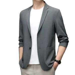 Blazer Gris para Hombre, Corte Regular, Cuello de Solapa, Antiarrugas, Poliéster, Cierre de un Botón - Product Image 2
