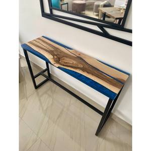 Table console en résine époxy Blue River, bois à bords naturels, meuble d'entrée fait main, pièce d'appoint moderne pour couloir - Product Image 5