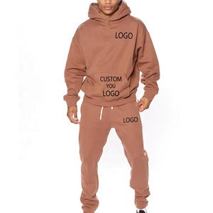 Men's 100% Cotton Casual Solid Winter Tracksuit Set <b>Hoodie</b> Jogger Custom Logo Unisex - Product Image 1