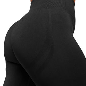 Leggings Capri taille haute pour femmes, noir uni, tricoté, extensible, en spandex et nylon, sportif, toutes saisons - Product Image 3