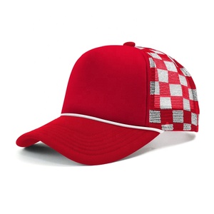5 Panel Instock Custom logo Women <b>Men</b> Outdoor Sports <b>Cap</b> Rope Foam Mesh Checkered <b>Trucker</b> Hat - Product Image 5