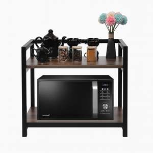 Soporte de microondas de 2 niveles para horno de uso rudo, estante organizador de metal y madera para almacenamiento en cocina - Product Image 1