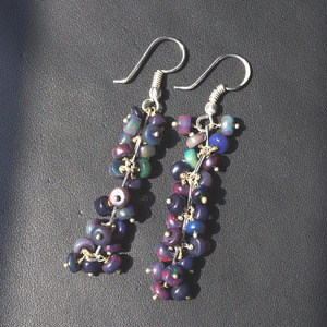 Boucles d'oreilles pendantes HAYAAT GEMS en opale éthiopienne noire, argent 925 et plaqué or, perles cabochon multicolores, bijoux ethniques de mariage - Product Image 6