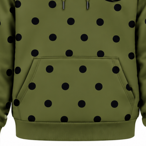 Sweat à capuche décontracté en molleton vert olive à pois noirs pour femme avec cordon de serrage et poche kangourou, style streetwear - Product Image 5