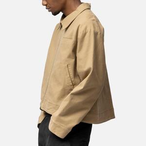 Wholesale Men's Winter Khaki Welt Chest Pocket Washed <b>Denim</b> <b>Jacket</b> Regular Canvas Zipper Closure Front Logo Trendy Streetwear - Product Image 4