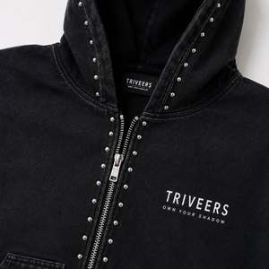 2026 Triveers Custom Oversized Rhinestone Tracksuits Baggy Style Acid Washed Zip up Hoodie and Sweatpants Set For Men's - Product Image 3