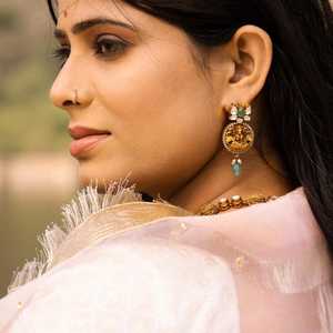 <b>Gold</b> Finish Temple Ganesh Drop Earrings <b>Set</b> With Pearl Danglers Traditional Indian Festive <b>Jewelry</b> - Product Image 2