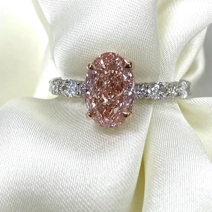 Bague de fiançailles de luxe en or massif 14K or blanc avec diamant de laboratoire rose taille ovale, bague d'anniversaire, bague de mariée, joaillerie fine - Product Image 3