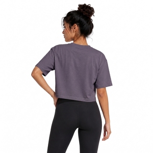 Top Corto Morado para Mujer, Cuello Redondo, Manga Corta, Corte Holgado, Color Sólido, 100% Algodón, Ropa Casual de Primavera/Verano - Product Image 2