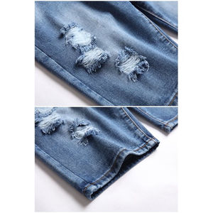 Shorts en jean déchirés et délavés pour homme, style streetwear, coupe droite, taille mi-haute, décontracté, été, en coton bleu, lavable, effet soyeux - Product Image 5