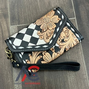 Western 2026 Tooled Leather Wallet Checkered Pattern Cowgirl <b>Wristlet</b> Wallet Boutique Clutch Purses RFID Card Holder Organizer - Product Image 1