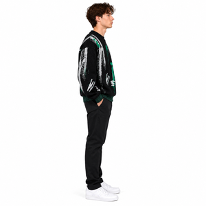 Sudadera de punto extragrande para hombre con estampado gráfico de grafiti negro, cuello redondo, estampado abstracto verde y blanco, estilo urbano, venta al por mayor - Product Image 2