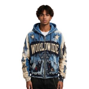 Sudaderas con Capucha Personalizadas Dreamer Tie Dye de Algodón y Felpa, con Gráfico de Estrellas Azules y Rosas, Lavado Vintage, Corte Holgado, Estilo Urbano - Product Image 4