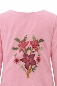 Kurta con estampado de pájaros florales rosas, cuello en V, ropa india para mujer - Product Image 4