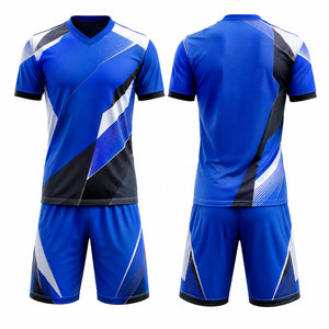 Conjunto de camiseta y pantalones cortos de fútbol para hombre, azul, sublimado, transpirable, de poliéster, uniforme de fútbol para adulto, detección de agujas - Product Image 1
