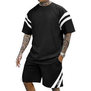 Conjuntos Cortos para Hombre, Conjuntos de 2 Piezas, Traje Deportivo de Verano, Camisetas y Pantalones a Rayas, Conjunto Deportivo de Manga Corta, Informal y Ligero - Product Image 1