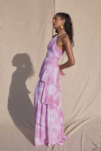 Vestido Maxi Bohemio Rosa Tie Dye sin Mangas con Cuello Halter para Vacaciones - Product Image 4