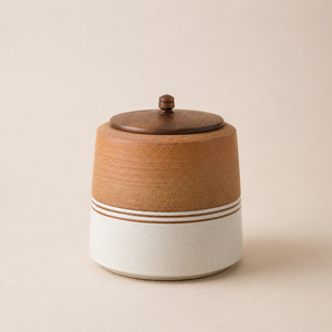 Sophisticated Ceramic Storage Canister Wooden Loop <b>Lid</b> Ribbed Texture Airtight Kitchen Jar Modern Countertop Accent <b>Decor</b> - Product Image 6