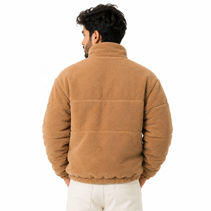 Custom Sherpa Fleece Puffer Men's Jackets <b>Winter</b> Zip Up Thermal Fleece Boxy <b>Thick</b> Streetwear Funnel Neck Puffer Wholesale <b>Coat</b> - Product Image 3