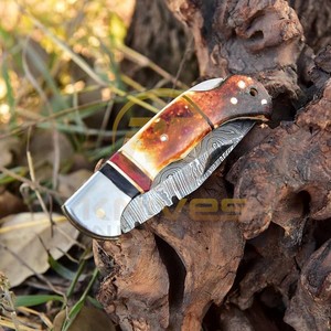 Premium OEM RB <b>Knives</b> Damascus Steel Folding Pocket Hunting <b>Knife</b> Rosewood <b>Handle</b> Brass Bolster Drop Point 7" Overall Camping - Product Image 6