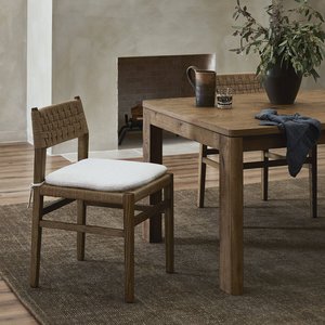 Woven Rope <b>Back</b> Teak Wood Dining Chair Luxury Indoor Accent Seat with Removable <b>Cushion</b> - Product Image 2
