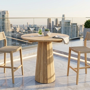 Robi <b>Round</b> Outdoor <b>Table</b> Modern Solid Teak Wood <b>Garden</b> Furniture Elegant Conical Pedestal Base For Patio Contemporary Home Decor - Product Image 4