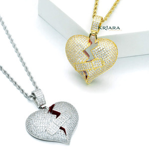 Colgante Corazón Roto con Diseño de Vendaje, Chapado en Oro de 14K y 18K, Plata 925, Moissanita, Estilo Hiphop, Amuleto Unisex para Fiesta - Product Image 4