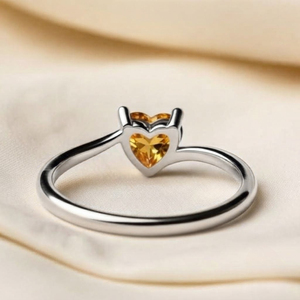 Rhaya Jewels Trendy Elegant Rhodium Plated 925 Sterling Silver Heart Cut <b>Citrine</b> Gemstone Solitaire Women's Engagement <b>Ring</b> - Product Image 3