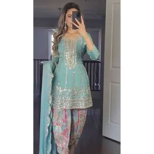 Conjunto de Fiesta para Mujer de Diseñador, Top Elegante, Dhoti, Salwar, Dupatta - Product Image 1