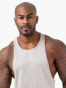 Camiseta sin Mangas Gris para Hombre, Cuello Redondo, 100% Algodón, Tejido Casual, Color Sólido, Ropa Deportiva - Product Image 3