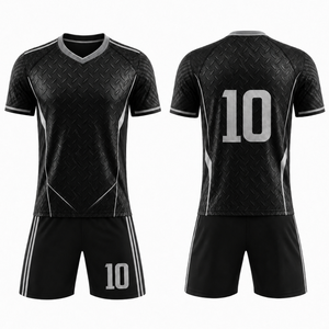OEM Custom logo Black Soccer Uniform Set Diamond Texture Sublimated Football Jersey & shorts - <b>Athletic</b> sportswear - Product Image 1