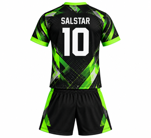 Maillot de football noir et vert, dernier imprimé géométrique, manches courtes, col rond, coupe athlétique pour homme, toutes saisons, logos de club sublimés - Product Image 2