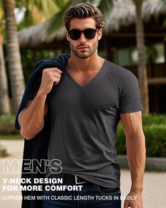 Camiseta Casual de Manga Corta con Cuello en V para Hombre, Ligera, Suave al Tacto, Material Transpirable, Corte Ajustado, Ropa de Verano para Uso Diario - Product Image 2