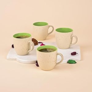 Luxurious Beige & Green Dotted Ceramic <b>Tea</b> <b>Mug</b> Set of 6 Microwave Safe Handmade Ins Cute Design Coffee Cups - Product Image 1