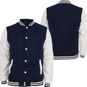 Chaqueta universitaria vintage de diseño personalizado para uso universitario en invierno, con mangas de cuero, parche de chenilla y bordado, para hombre. - Product Image 4