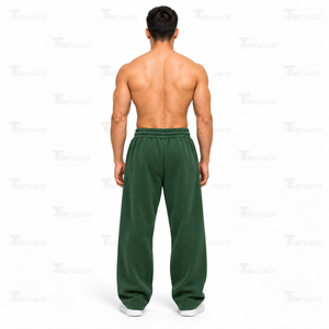 Pantalon de jogging décontracté pour homme en coton et fibre de bambou vert, taille élastique avec cordon de serrage et poches, idéal pour l'automne - Product Image 4