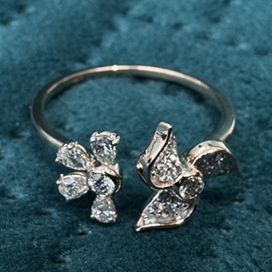 Bague Fleur en Or Rose 18K avec Diamants de Laboratoire Poire et Rond de 0,369 CT, 2,05g, Bijou Ouvert Tendance, Inspiré de la Nature, Bague Délicate - Product Image 1