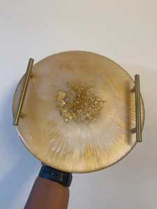 Handcrafted Cream White Resin Serving Tray and 4 Coasters Set with Gold Foil Edging Agate Style <b>Coffee</b> <b>Table</b> Display Platter - Product Image 5