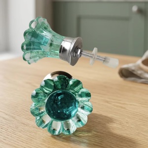 Aqua Green <b>Crystal</b> Flower <b>Knob</b> Drawer Handle Industrial Design Easy Installation Dresser Bedroom Bathroom Warehouse Outdoor - Product Image 4