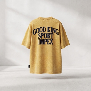 T-shirt Homme Oversize Vintage Personnalisé en Coton Épais Délavé à l'Acide, Épaules Tombantes, Imprimé en Relief 3D, Style Streetwear, Couleur Moutarde, T-shirt Vierge - Product Image 2