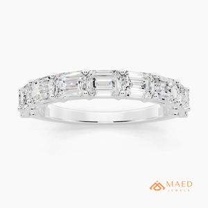 Bague de mariage empilable de luxe pour femme Maed Jewe LR 18 NYE en argent plaqué avec moissanite taille émeraude, idéale pour les fiançailles et les anniversaires - Product Image 1